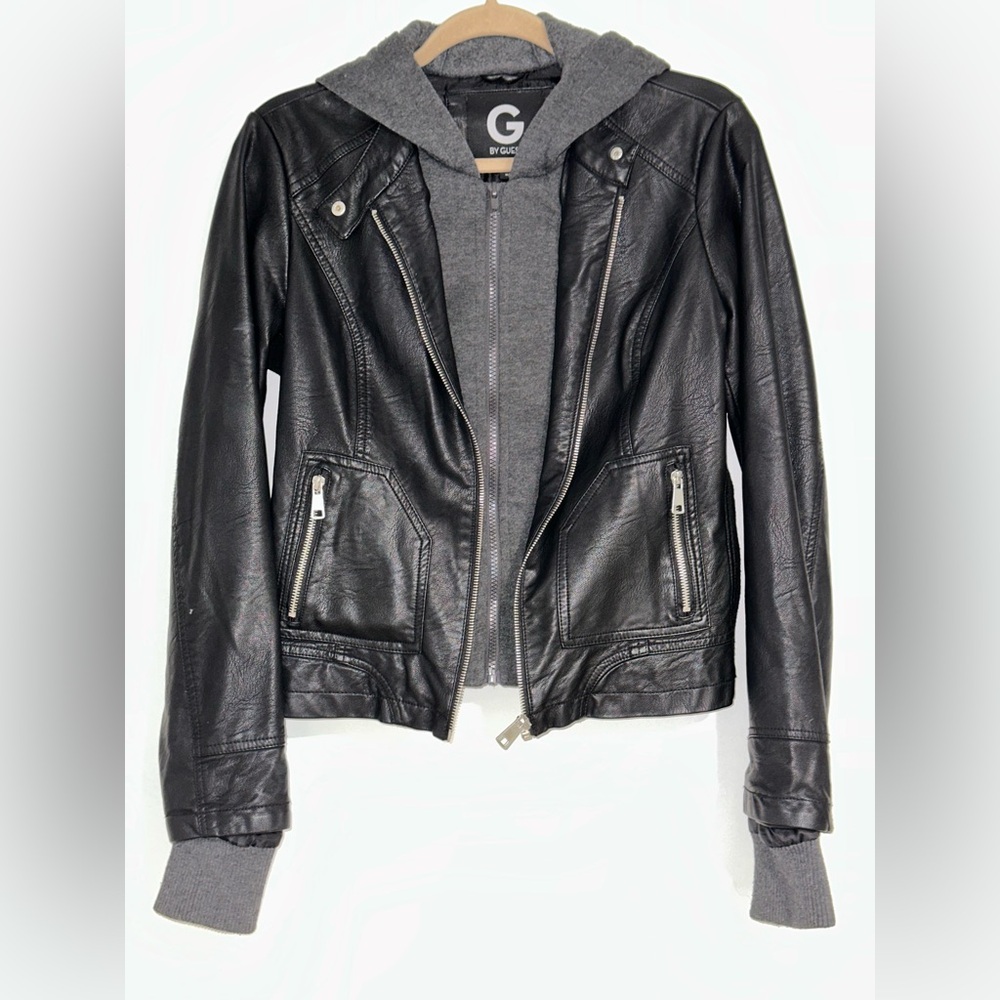 Guess Charcoal and Black Leather Jacket